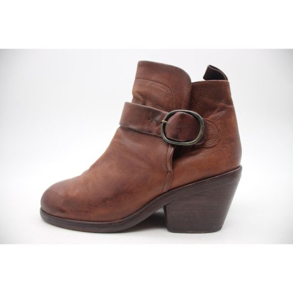 P Monjo Women's Size EU 37 Heeled Leather Boot Shoe Brown Buckle Strap - Picture 4 of 11